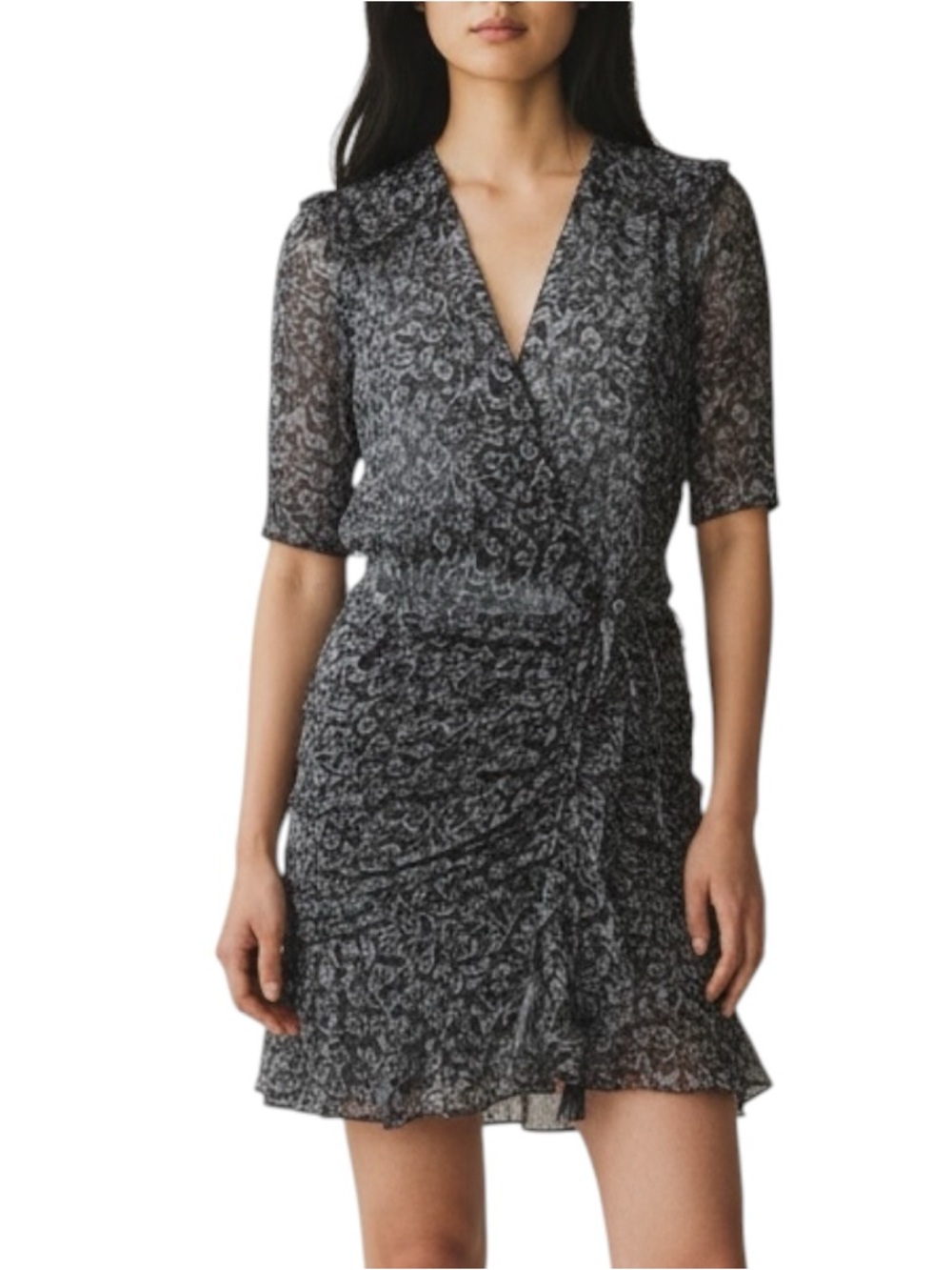 VERONICA BEARD Silk Dress w/ Ruched Skirt in Black/White/Blue Size 2 -- STUNNING